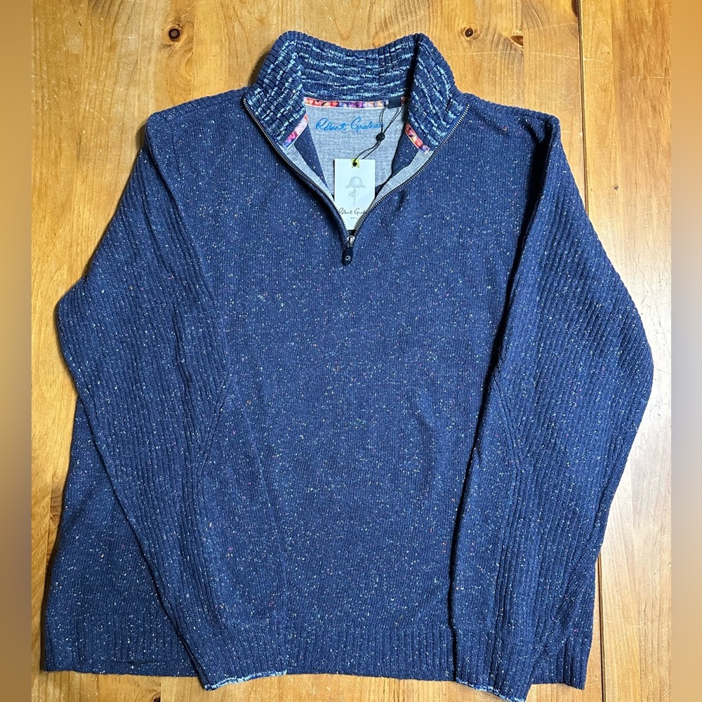 NWT Robert Graham Men’s Quarter Zip Wool Sweater, 2XL